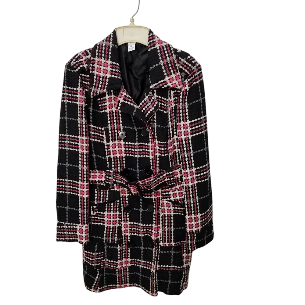 Jots Belted Pink Gray Black and White Plaid Coat  Size‎ 1X Plus